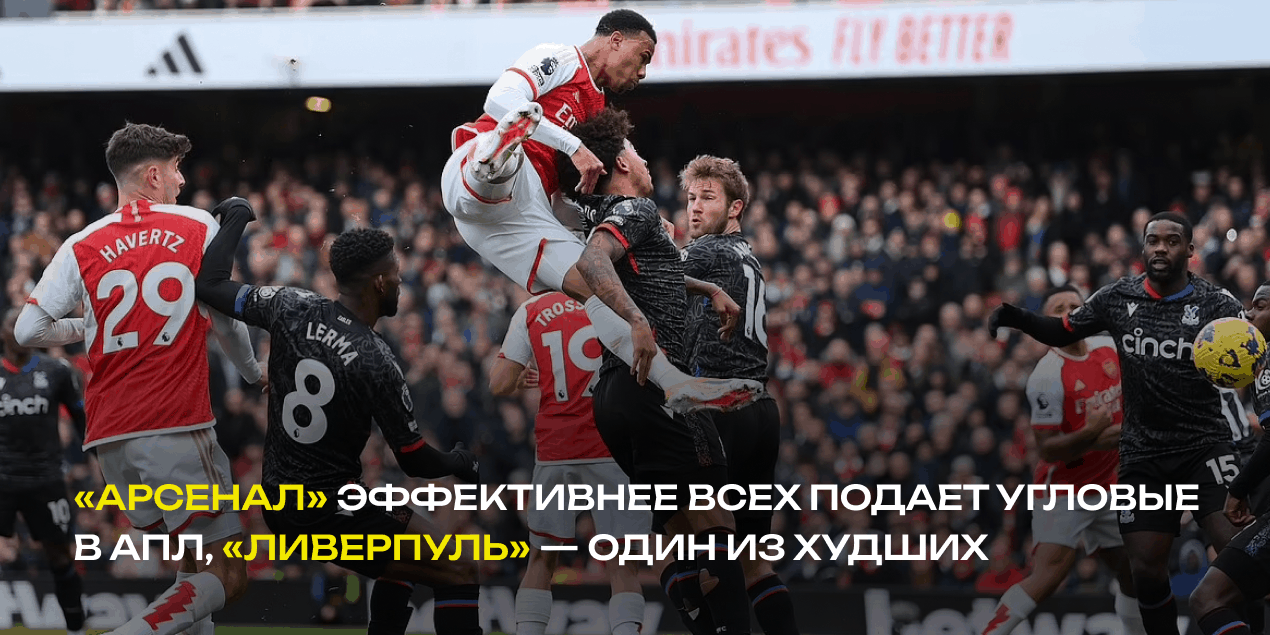 «Арсенал» эффективнее всех подает угловые в АПЛ, «Ливерпуль» — один из худших